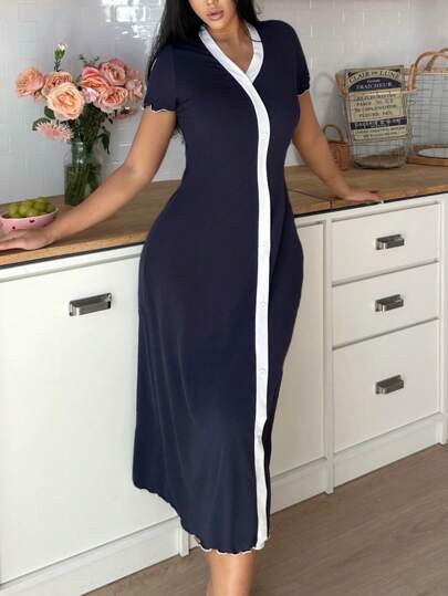 SHEIN Robe longue blocs de couleurs élégante, robe de maison pour femmes