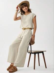 Wildy Business Casual Woman 2pcs/Set Women Casual Solid Color Top And Pants Set
