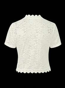 SHEIN Clasi Ladies' Summer Solid Color Lace Patchwork Casual Open Front Jacket For Holiday Party Clothes - Apricot - View 2