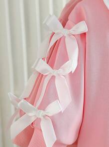 SHEIN Elladie kids 女婴简约二合一衬衫领运动衫，时尚领带袖设计，休闲运动 - 彩色 - 查看 3