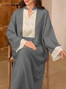 Al Najma Turkish Kaftan & Arabic Traditional Robe - Grey - View 3