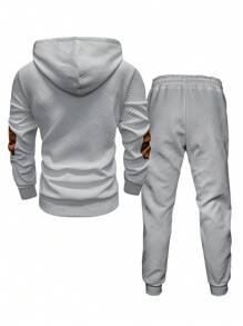 Manfinity Homme Men's Color Block Drawstring Hooded Sweatshirt And Sweatpants Set Sets For Men Men Hoodie - Light Grey - View 2