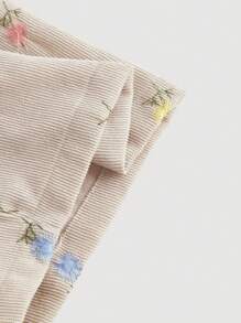 SHEIN MOD 女士米色刺绣直筒裤（配腰带） - 杏色 - 查看 4