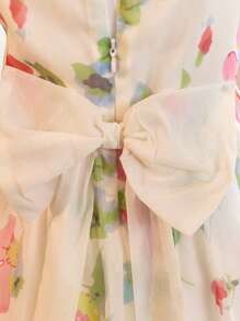 Tween Girls Princess-Style Flared Puff Sleeve Convolvulus Flower Print Organza Dress, Spring/Summer,Holiday Summer Travel - Multicolor - View 3