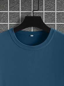Manfinity Homme Plus Size Men's Simple Solid Color Casual Short Sleeve T-Shirt - Blue - View 5