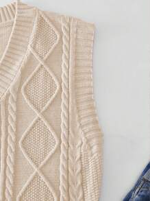 Elamini Sleeveless V-Neck Plain Knit Top, Simple & Fashionable - Apricot - View 5