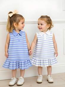 Souflis Souflis 2 Packs Baby Girl Colorblock Striped Sleeveless Dresses - Multicolor - View 1