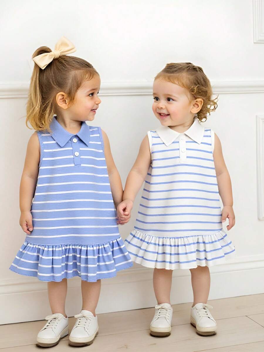 Souflis Souflis 2 Packs Baby Girl Colorblock Striped Sleeveless Dresses - Multicolor - View 1