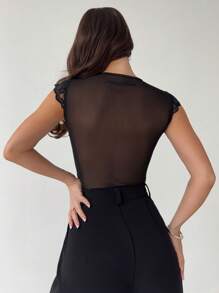 Firerie 女士优雅性感精致浪漫蕾丝网眼透视黑色紧身衣，适合约会、派对、日常穿着、春夏季 - 黑色 - 查看 5