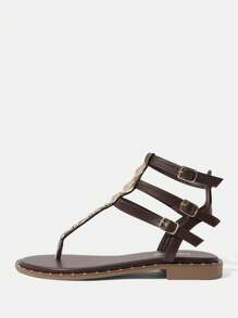Styleloop Flat Roman Style Sandals, Simple And Fashionable Casual For Daily Wear - Coffee Brown - View 3
