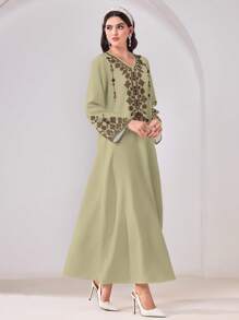 Al Najma Casual Simple All-Over Print Modest Arabian Style Dress - White - View 1