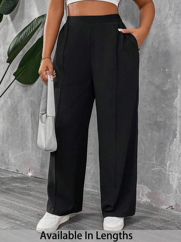 SHEIN PETITE CURVE Pantalones plisados de unicolor para mujeres de talla pequeña y plus size
