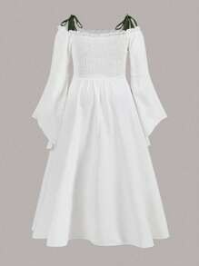 SHEIN MOOSTA 大码休闲拼色二合一抽绳 A 字长裙超长款女装