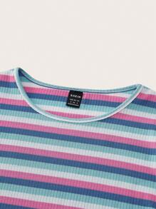 SHEIN 2 chiếc/Bộ Áo thun bà bầu cổ đứng tay dài có gân sọc cầu vồng, Áo thu cho nữ - Nhiều màu - Xem 3