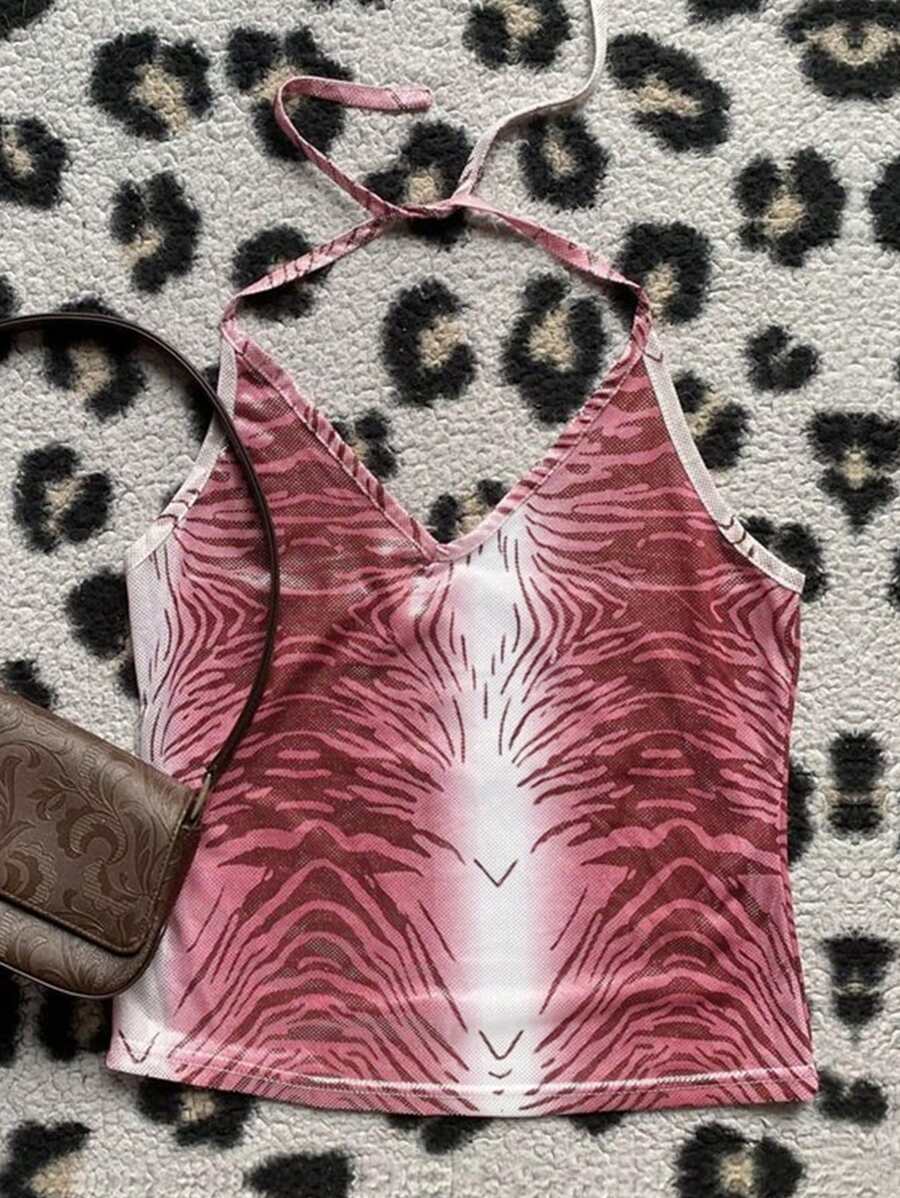 SHEIN EZwear 女士时尚修身短款上衣，适合辣妹 - 粉色 - 查看 1