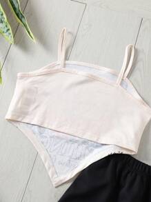 2025 Spring/Summer New Collection Casual & Comfortable Asymmetrical Hem Western Printed Camisole Top Paired With Black A-Line Pants, Tween Girl 2 Pieces Set, Suitable For Daily Wear, Outings, And Family Gatherings