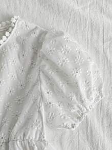 Vintaside Kids Girls' Summer Round Neck Short Sleeve Stylish Fresh Dress, Suitable For Attending Family Gatherings, Parties Or Banquets - White - View 7