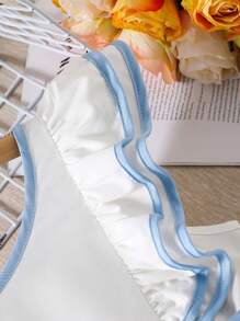 女童休闲乡村度假蝴蝶印花编织连衣裙配可拆卸大蝴蝶结，春夏 - 淺藍色 - 查看 5