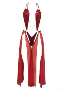 Fantasy Costume 性感系列女式闪亮吊带露背内衣服装 - 紅色 - 查看 6
