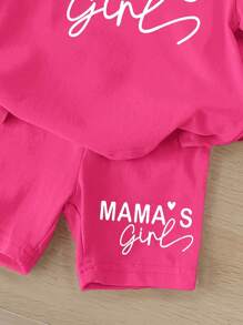 SHEIN 女宝宝休闲简约短袖短裤套装，适合夏季 - 玫紅色 - 查看 4