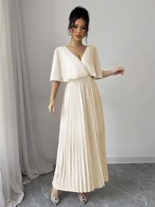 Elenzga Elegant Butterfly Sleeve V-Neck Hollow Back A-Line Long Dress, Suitable For Party, New Year, Valentine's Day