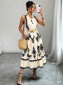 Breezaya Slimming Sleeveless Maxi Dress For Women, Beach Vacation Sundress - Apricot - View 1