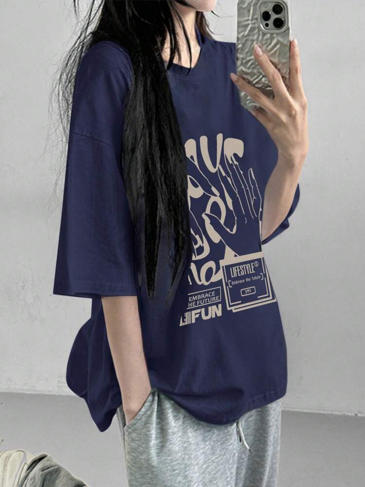 Women's Street Style Loose T-Shirt With Large Graphic Design Summer Oversized T-Shirt Streetwear