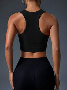 Easithlete Slim Fit Cropped Sports Tank Top, Solid Color - Black - View 2