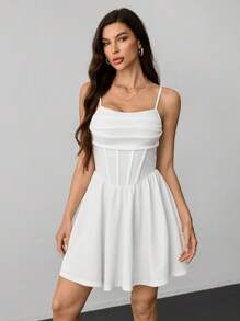 SHEIN Tall Solid Ruched Cami White Corset Structure Summer Dress - White - View 7