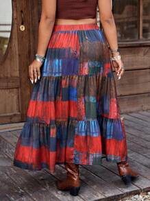 Breezaya تنورة على شكل حرف A مطبوع عليها طبعة عتيقة للإجازة الصيفية مقاسات كبيرة الحجم