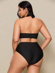 SHEIN Swim Curve Plus Size Women 2 Pieces Neck-Tie Backless Cut-Out High Waist Casual Swimwear