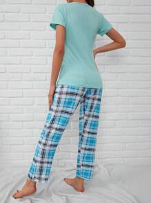 RueChic Butterfly And Plaid Print PJ Set - Multicolor - View 6