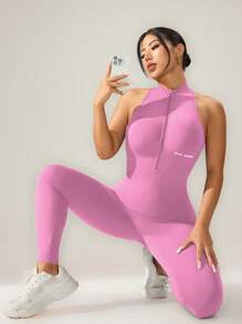 Core Rhythm Letter Print Sleeveless Seamless Sports Jumpsuit