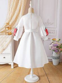 Young Girl Abaya Kaftan Jalabiya Tunic, Traditional Conservative Clothing, Rose Retro Print Vacation Casual Fashion Waist Belt Tassel Pendant Dress - Red - View 2