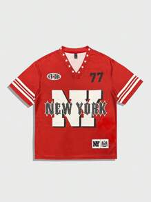 ROMWE MEN Street Life Men Jersey Letter Print Short Sleeve T-Shirt And Shorts Set - Multicolor - View 4