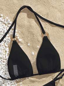 Swim Vcay Conjunto de bikini triangular con estampado de flores casual y sexy para mujer, con tirantes ajustables tipo espagueti y copas suaves sin aros