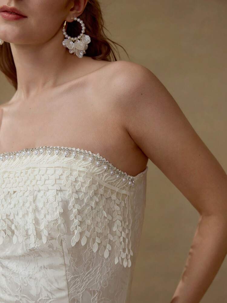 RHINESTONE TASSEL DESIGN STRAPLESS DRESS