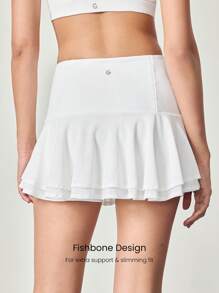 GLOWMODE 5'' FeatherFit™-Air Sweat-Wicking Quick-Dry Court Crush Ultra High Waist Tummy Control Mesh Tennis Skirt With Built-In Shorts Side Pockets Non-Slip Grips Low Impact Tennis Golf Pickleball Daily Wear - White - View 5