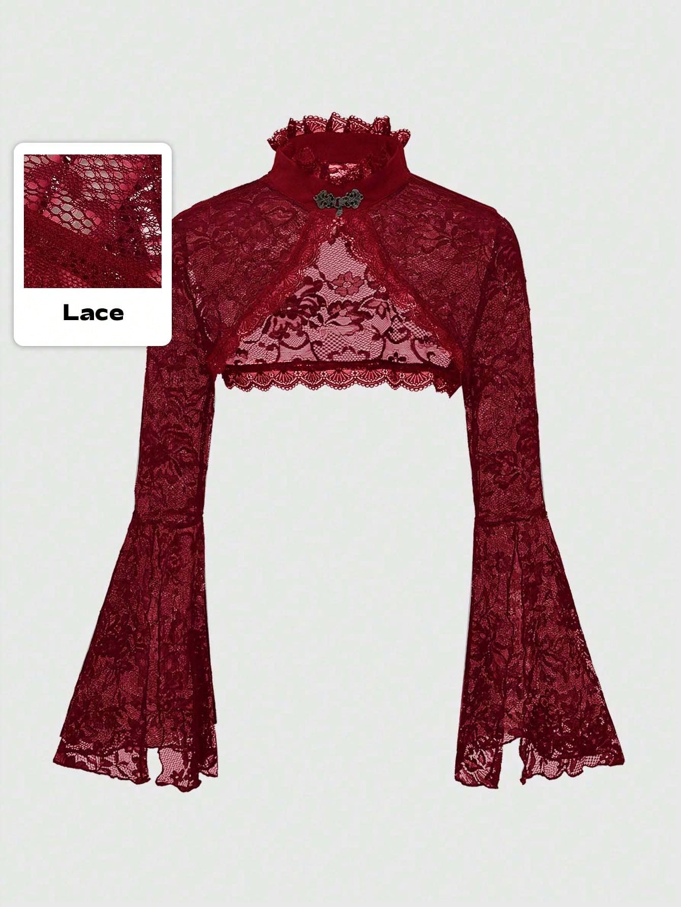 Our Spring Gothic Style Open Front Frill Flare Sleeve Lace Trim
