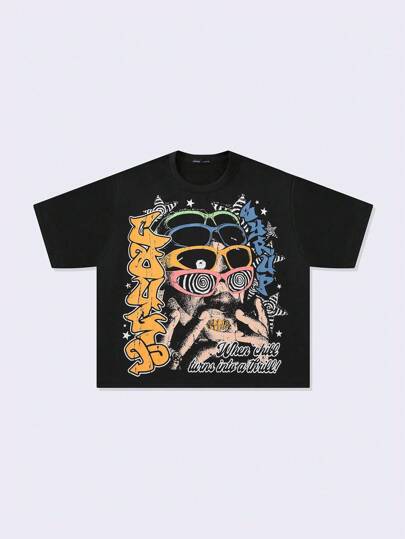 Street Life T-shirt surdimensionné à imprimé graphique pour hommes, poids lourd