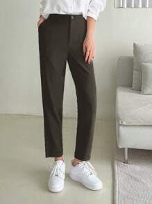 DAZY Women's Solid Color Pocket Straight Leg Loose Casual Pants, Business Casual,Women Dress Pants