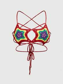 ROMWE 大码 Y2K 彩虹星性感露背针织短款上衣 - 彩色 - 查看 1