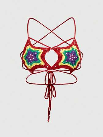 Plus Size Y2K Rainbow Star Sexy Halter Neck Knit Crop Top