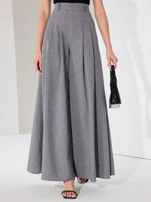 Heiryn Women's Elegant Gray Commuter Banquet Pleated Skirt Pants, Spring, Valentine's Day