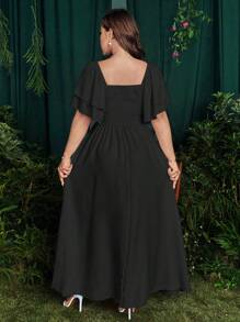 NU&NOW Vestido elegante con volantes y mangas abullonadas, cuello con lazo, de estilo plisado y fluido para fiesta, boda, vacaciones, en estilo vintage para mujer de talla grande