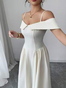 Modelyn Abito lungo elegante da donna con spalle scoperte, in stile A-line, con vita segnata