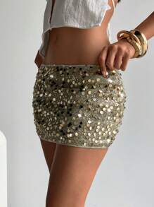 Aloruh 女士闪光亮片迷你紧身网眼低腰派对俱乐部裙子