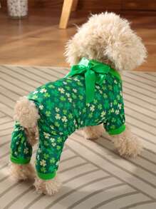 PETSIN St. Patrick's Day Clover Green Pet Jumpsuit - Multicolor - View 1