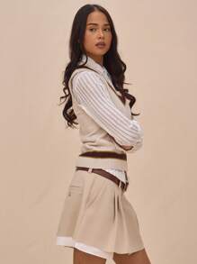 MUSERA Knit Plunge V Neck Contrast Trim Sleeveless Fitted Vest, Spring Top Old Money Summer - Multicolor - View 5