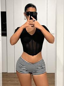 SHEIN ICON Y2K 性感超低腰贴身条纹超短裤